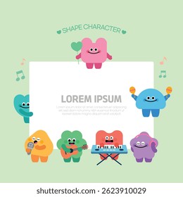 Shape characters performing music with joy and energy.