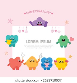 Shape characters showing love and kindness with hearts and smiles.