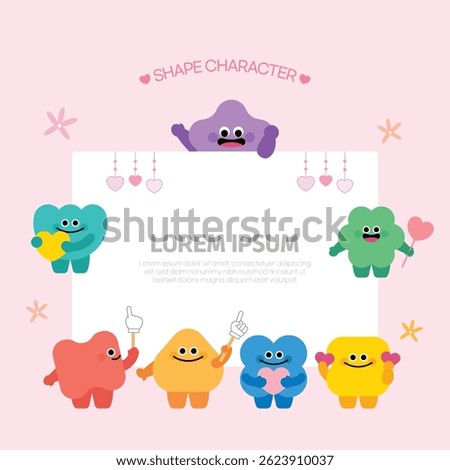 Shape characters showing love and kindness with hearts and smiles.