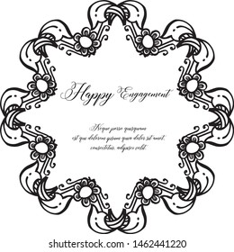 Shape circle flower frame, design vintage card happy engagement. Vector