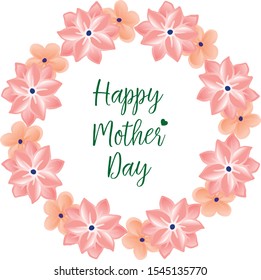 Shape circle of sketch green leafy flower frame, for text happy mother day. Vector