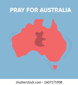 Shape of coala on island. Pray for Australia poster. Australia on fire. Save, forest, disaster. Vector illustration