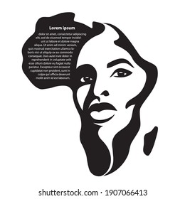 The shape of the continent of Africa with a female face motive - isolated vector illustration