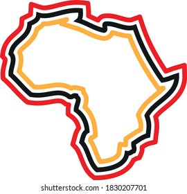 The shape of the continent of Africa  outlined with yellow black and red lines