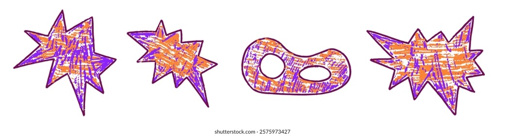 Shape Crayon texture playful. Figure crayon abstract for kid design. Geometry shape y2k scribble. Vector illustration