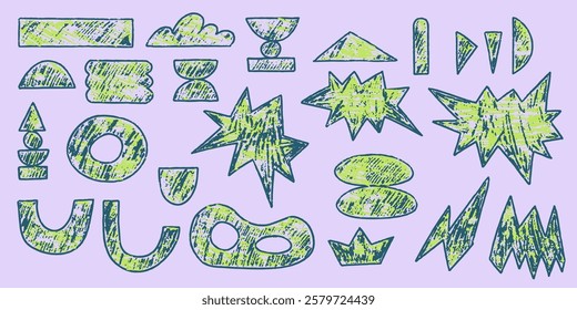 Shape Crayon texture playful. Figure crayon abstract for kid design. Geometry shape y2k scribble. Vector illustration