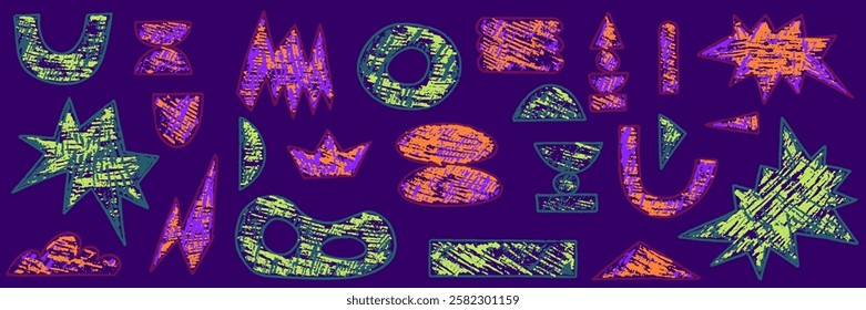 Shape Crayon texture playful. Figure crayon abstract for kid design. Geometry shape y2k scribble. Vector illustration