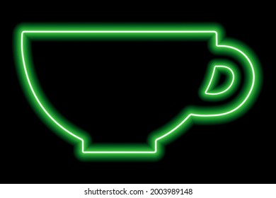 The shape of the cup, the neon green contour on a black background. Vector illustration