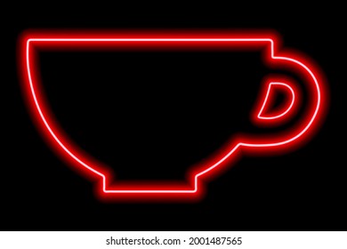 The shape of the cup, the neon red contour on a black background. Vector illustration