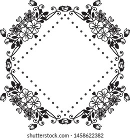 Shape cute floral frame, design of card, isolated on a white backdrop. Vector