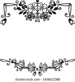 Shape cute floral frame, design of card, isolated on a white backdrop. Vector