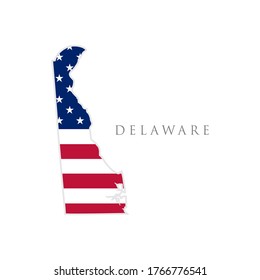 Shape of Delaware state map with American flag. vector illustration. can use for united states of America indepenence day, nationalism, and patriotism illustration. USA flag design