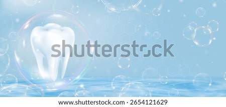 Shape Dentist Light Background Design In 3D With Water And Sky Banner, Nature Illustration For Doctor On Blue Background, White Health Hospital And Blue Dental Care Concept For Medical Presentation