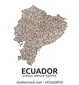 Shape of Ecuador map made of scattered coffee beans, country name below