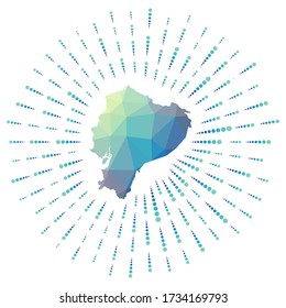 Shape of Ecuador, polygonal sunburst. Map of the country with colorful star rays. Ecuador illustration in digital, technology, internet, network style. Vector illustration.