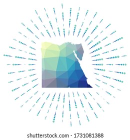 Shape of Egypt, polygonal sunburst. Map of the country with colorful star rays. Egypt illustration in digital, technology, internet, network style. Vector illustration.