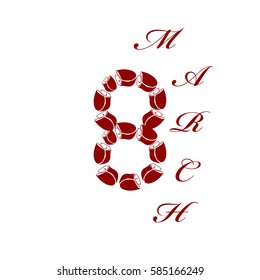 Shape eight of red flowers roses. Congratulations to the Women's Day in March eighth