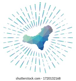 Shape of El Hierro, polygonal sunburst. Map of the island with colorful star rays. El Hierro illustration in digital, technology, internet, network style. Vector illustration.