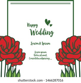 Shape elegant of card happy wedding, decoration pattern cute red flower frame. Vector