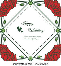 Shape elegant of card happy wedding, decoration pattern cute red flower frame. Vector
