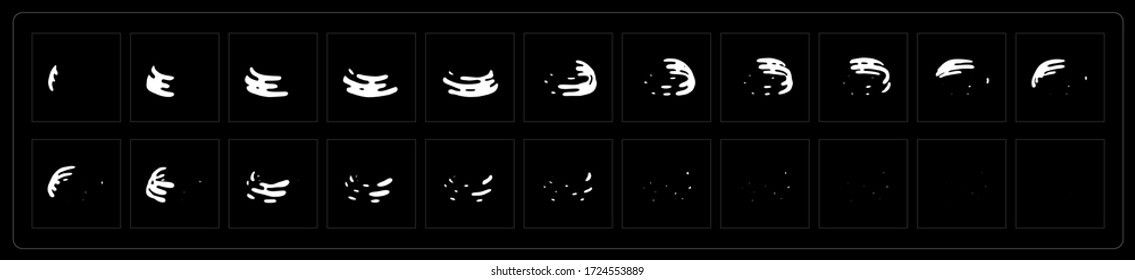 Shape element animation fx. Shape explosion effect sprite sheet for game design, cartoon or animation and motion design. Cartoon vector illustration.