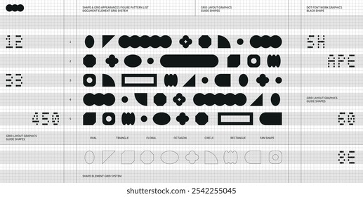 Shape element layout graphic design with dot font lettering typo and grid system guides shape pattern simple clean modern minimal style Useful print poster web page mobile brochure flyer