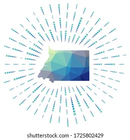 Forma de Guinea Ecuatorial, explosión poligonal. Mapa del país con coloridos rayos de estrellas. Ilustración de Guinea Ecuatorial en digital, tecnología, internet, estilo de red. Ilustración vectorial.