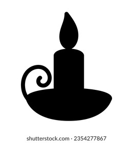 Shape of festive candle in candlestick. Contour Burning candle in a stand symbol of imminent Christmas icon. Simple black and white silhouette vector icon isolated on white background