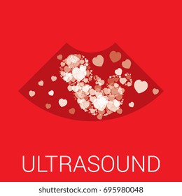 shape of fetus filled with hearts in mother womb ultrasound illustration