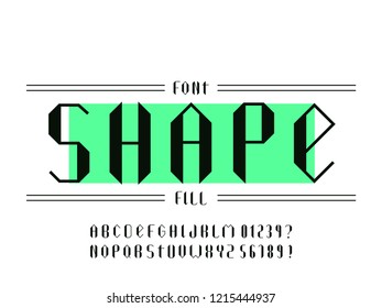 Shape fill font. Vector alphabet letters and numbers. Typeface design. 

