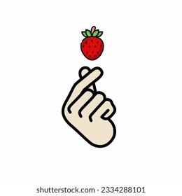 the shape of a finger which means love and a picture of a strawberry on it