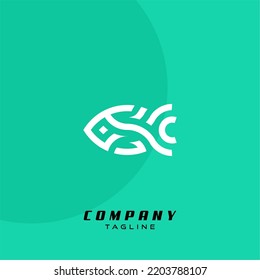 Shape fish logo monogram, parallel interweaving lines hipster fishing emblem, seafood restaurant menu symbol