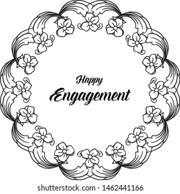 Shape floral frame unique, crowd of flower and leaf, ornate card of happy engagement. Vector