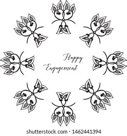 Shape floral frame unique, crown of flower and leaf, ornate card of happy engagement. Vector