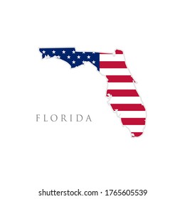 Forma del mapa del estado de Florida con la bandera estadounidense. ilustración vectorial. puede utilizarse para el día de la independencia de Estados Unidos, el nacionalismo y la ilustración del patriotismo. diseño de la bandera de los Estados Unidos