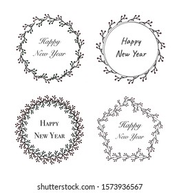 A shape of flowers frames vector with line branch and bud flowers, beautiful floral frame banner on white background, element design for love and gorgoeus decoration