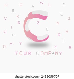 Shape font C unique. Letter Logo vector design. Alphabet. Gradient pink white color. Icon, sign, symbol. Business, Company logos. Simple. Brand. Identity. Cow, milk, drink, food. New version. Cute