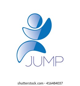 Shape or form of a cool modern graphic Success and athletic man kid or boy jumping and ruining with white isolated background