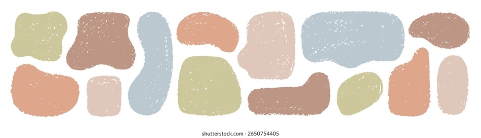 Moldura da forma. Caixa de texto orgânica irregular definida. Quadrado retângulo redondo doodle bg. Forma de vetor de bolhas abstrata. Pastel outono cor mão desenhado formas fundo. Padrão de quadro, blob e caixa de texto irregular