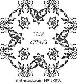 Shape frame with ornament leaf flower, for text hello spring. Vector