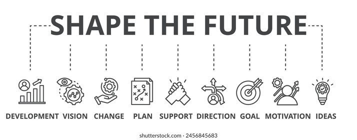Shape the future concept icon illustration contain development, vision, change, plan, support, direction, goal, motivation and ideas.