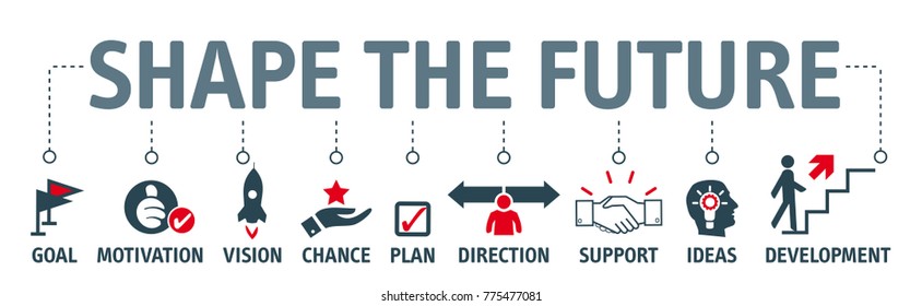 Shape The Future Concept Vector Illustration Planning Process. Banner With Symbols And Keywords