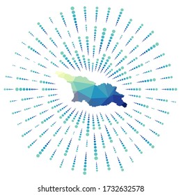Shape of Georgia, polygonal sunburst. Map of the country with colorful star rays. Georgia illustration in digital, technology, internet, network style. Vector illustration.