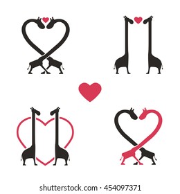 Shape Of Giraffe Animal Couple Love Icon Set - Vector