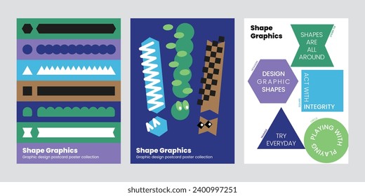 Shape graphics postcard poster set elements basic shapes masking tape exclamation point sticker label cartoon