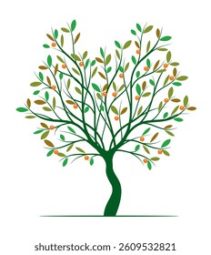 Shape of Green Tree with Leaves and fruits. Vector outline Illustration. Plant in Garden.