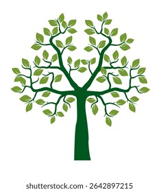 Shape of Green Tree with Leaves and fruits. Vector outline Illustration. Plant in Garden.