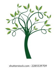 Shape of Green Tree with Leaves. Vector outline Illustration. Plant in Garden.