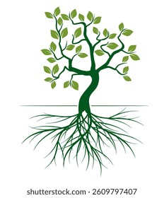 Shape of Green Tree with Leaves. Vector outline Illustration. Plant in Garden.