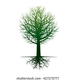 Shape of Green Tree and Roots. Vector Illustration.
